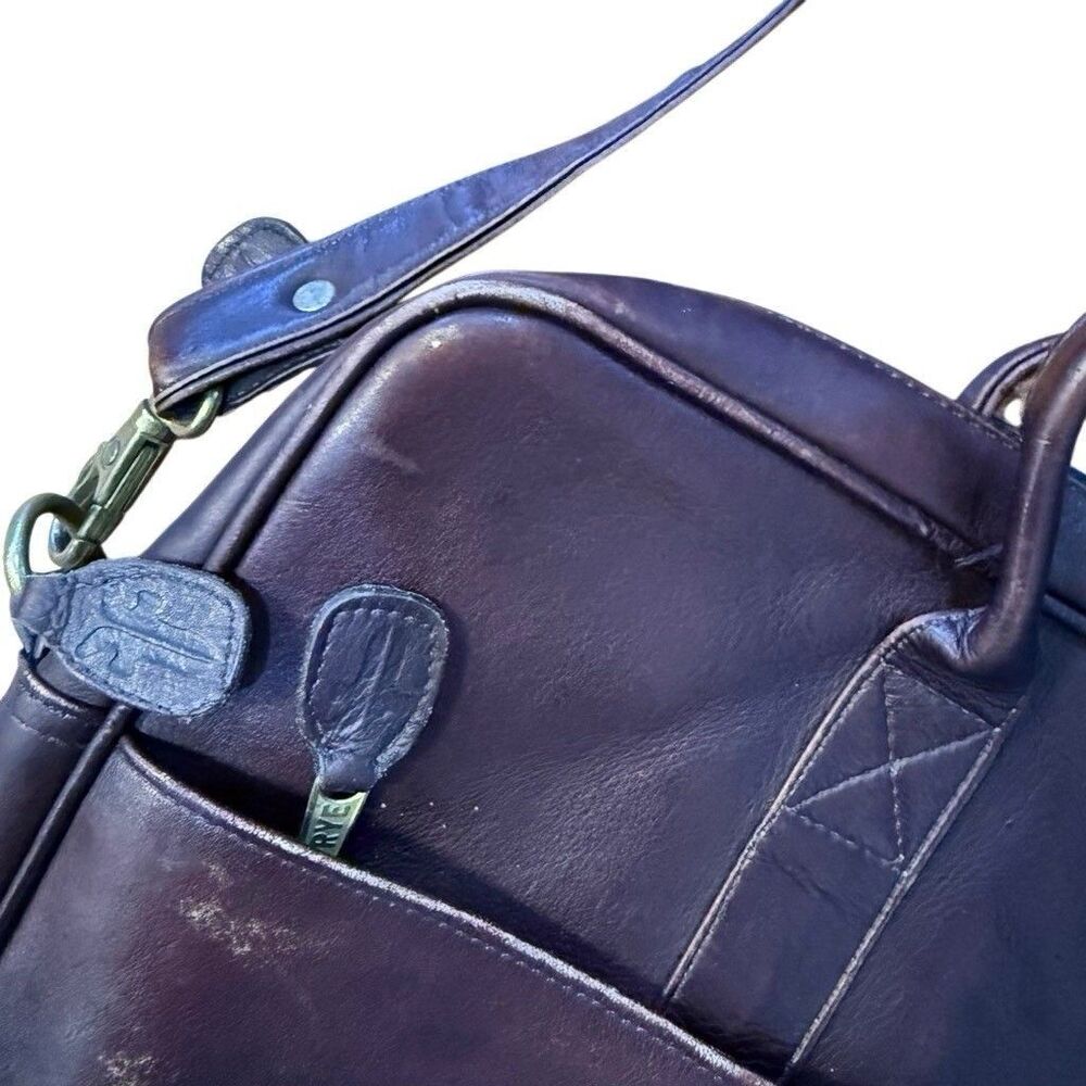 Frye Messenger Bag Leather Zip Work Briefcase in Brown Leather Distressed - Picture 8 of 15